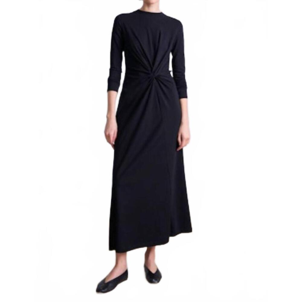 Apiece Apart Black Twist-Waist Midi Dress